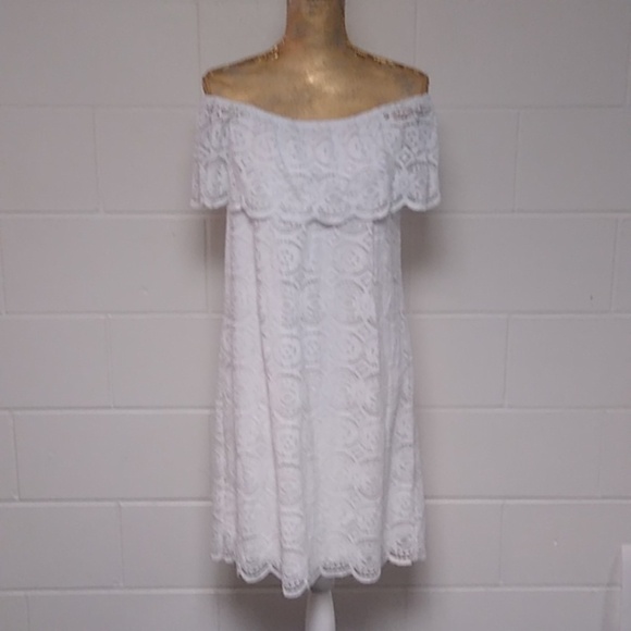 RN STUDIO LACE, ON OR OFF SHOULDER, SCALLOP HEM & RUFFLE TOP DRESS - Picture 11 of 11